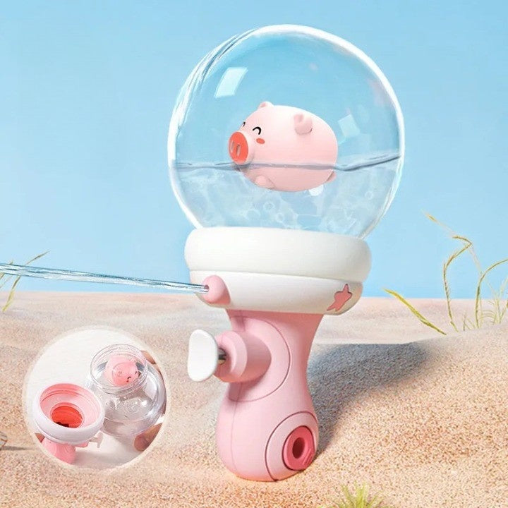 Pistol cu Apa pentru Copii, Multifunctional, Capacitate 300 mL, Model Purcelus, 9x9x17cm, Plastic, Roz