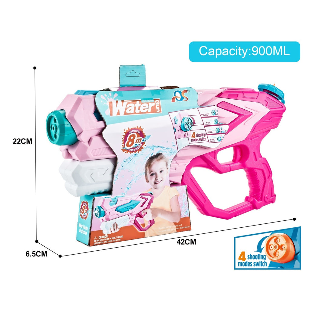 Pistol cu Apa pentru Copii, Rezervor 900ml, Raza de Actiune 8m, 6ani+, 4 Duze, Roz