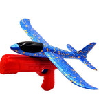 Pistol cu Lansator de Avion, din Polistiren+Plastic, +3 Ani, Avion 38 cm, Lansare 10 m, Rosu/Albastru
