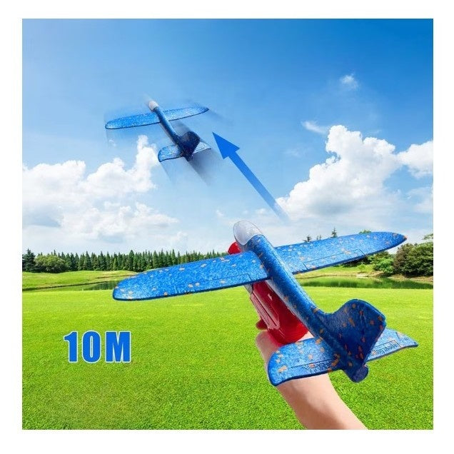 Pistol cu Lansator de Avion, din Polistiren+Plastic, +3 Ani, Avion 38 cm, Lansare 10 m, Rosu/Albastru