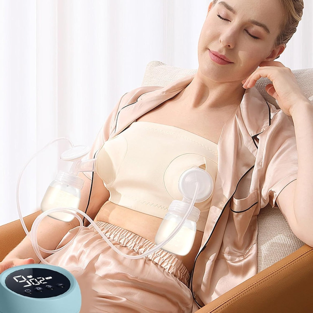 Pompa de San Electrica 2 in 1, cu 2 Biberoane, Capacitate 180 ml, Incarcare USB Tip C, 1200 mAh, 2 Moduri, 9 Viteze, Albastru Transparent