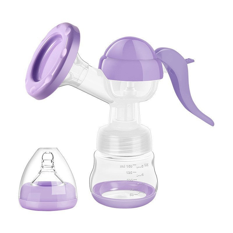 Pompa de San Manuala Multifunctionala, Portabila, cu Tetina pentru Biberon, Anti-Scurgere, Anti-Reflux, 17x18 cm, 150 mL, Silicon, Recipient Transparent, Mov