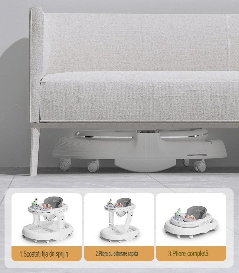 Premergator 4in1, Antemergator, Balansoar, Scaun de Masa, Functie Muzicala, din ABS, Inaltime Reglabila, Sistem Antirasturnare, Greutate Portanta 25 kg, +6 Luni, Roz