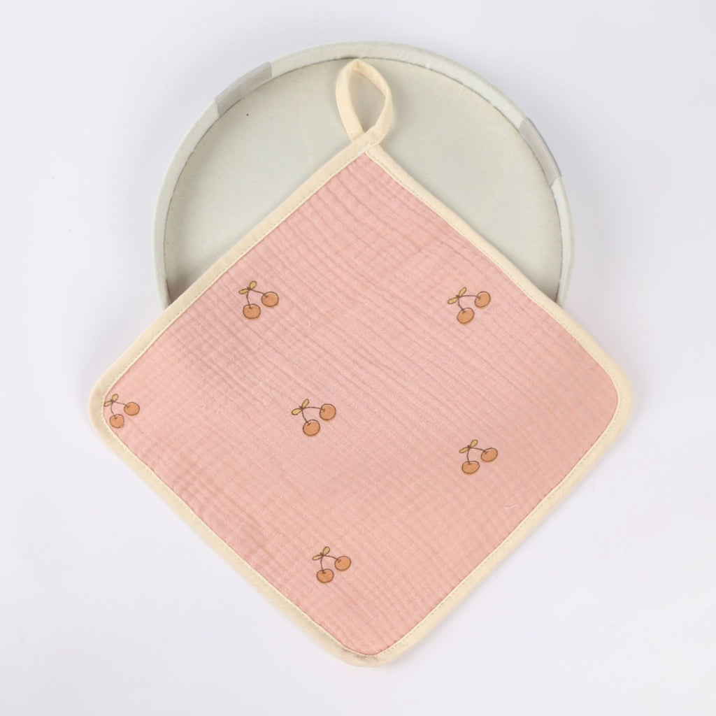 Prosop Absorbant, din Bumbac, 25 x 25 cm, Model Cirese, cu Agatatoare, Roz