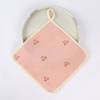 Prosop Absorbant, din Bumbac, 25 x 25 cm, Model Cirese, cu Agatatoare, Roz