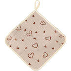 Prosop Absorbant, din Bumbac, 25 x 25 cm, Model Inimioare, cu Agatatoare, Bej