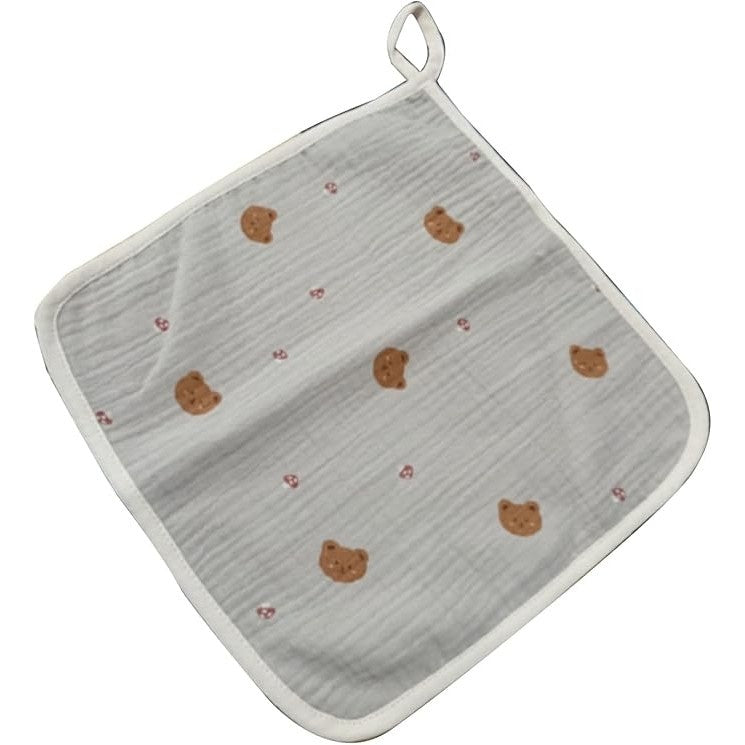 Prosop Absorbant, din Bumbac, 25 x 25 cm, Model Ursuleti, cu Agatatoare, Crem