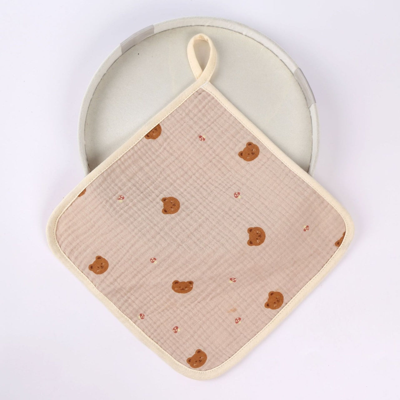 Prosop Absorbant, din Bumbac, 25 x 25 cm, Model Ursuleti, cu Agatatoare, Crem