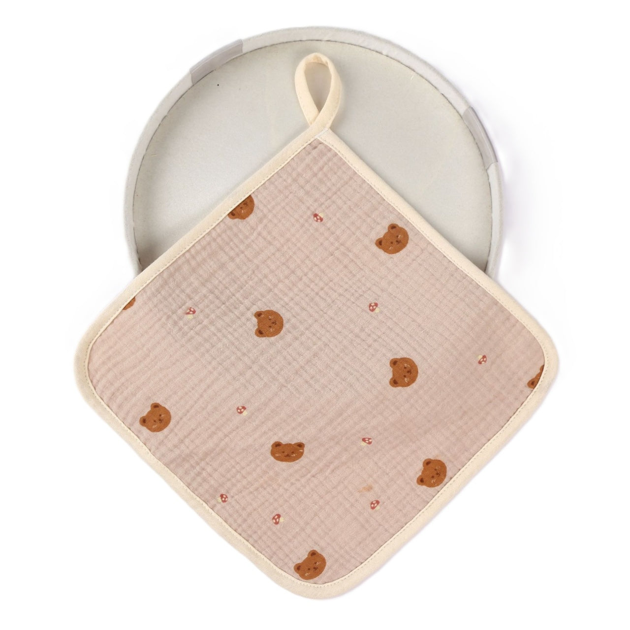 Prosop Absorbant, din Bumbac, 25 x 25 cm, Model Ursuleti, cu Agatatoare, Crem