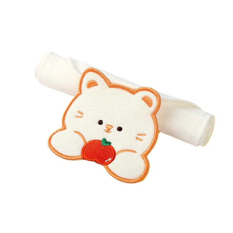 Prosop Absorbant, din Bumbac, pentru Bebelusi, 19x28 cm, Model Pisica, Alb