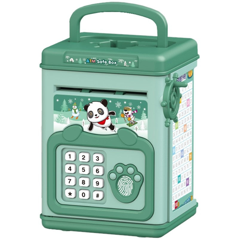 Pusculita pentru Copii, pusculita pentru economii SMART BOX cu efecte sonore, Tip ATM, cu Parola cu Amprenta, din plastic, 20 x 13.5 x 11.5 cm Verde