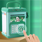 Pusculita pentru Copii, pusculita pentru economii SMART BOX cu efecte sonore, Tip ATM, cu Parola cu Amprenta, din plastic, 20 x 13.5 x 11.5 cm Verde