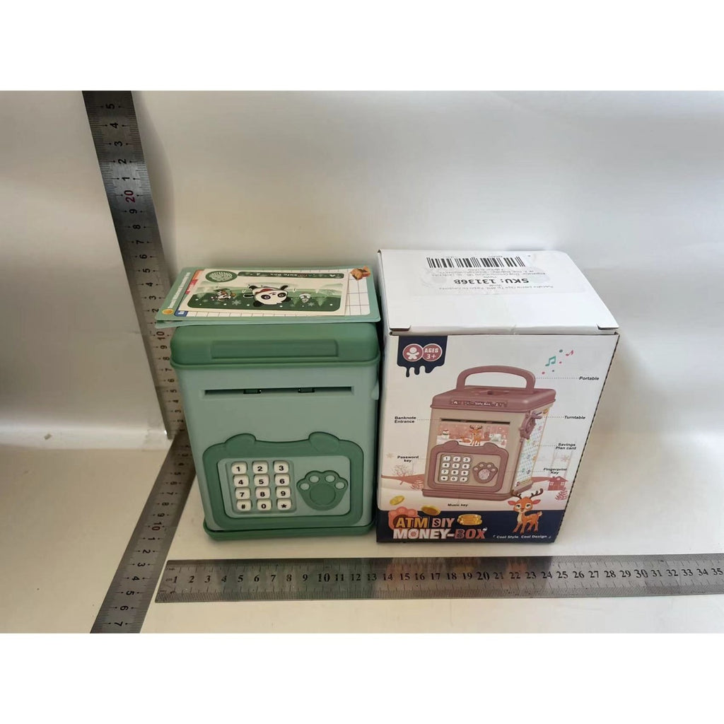 Pusculita pentru Copii, pusculita pentru economii SMART BOX cu efecte sonore, Tip ATM, cu Parola cu Amprenta, din plastic, 20 x 13.5 x 11.5 cm Verde