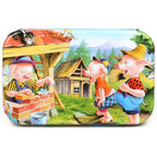 Puzzle 60 de Piese din Lemn in Cutie Metalica, Model Cei Trei Purcelusi, Educativ, Dezvoltare Abilitati Cognitive, pentru Prescolari, 22.5x13.5 cm, Multicolor
