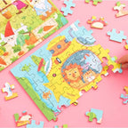 Puzzle 60 de Piese din Lemn in Cutie Metalica, Model Submarin, Educativ, Dezvoltare Abilitati Cognitive, pentru Prescolari, 22.5x13.5 cm