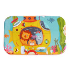 Puzzle 60 de Piese din Lemn in Cutie Metalica, Model Submarin, Educativ, Dezvoltare Abilitati Cognitive, pentru Prescolari, 22.5x13.5 cm