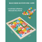 Puzzle din Lemn Tip Tetris, +4 Ani, cu Animale Colorate 3D, 40 Piese, Multicolor