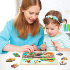 Puzzle Montessori din Lemn pentru Copii, 0-3 Ani, 3D, Model Transporturi, Educativ, Intuitiv, Creativ, 9 Piese, 30x22.5x0.8 cm, Multicolor