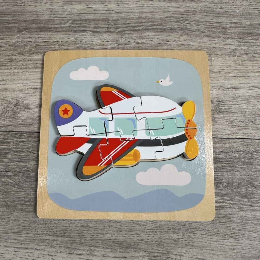 Puzzle Montessori din Lemn pentru Copii, 3D, 0-3 Ani, Model Avion, Educativ, Intuitiv, Creativ, 6 Piese, 15x15x0.5 cm, Multicolor