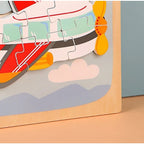 Puzzle Montessori din Lemn pentru Copii, 3D, 0-3 Ani, Model Avion, Educativ, Intuitiv, Creativ, 6 Piese, 15x15x0.5 cm, Multicolor