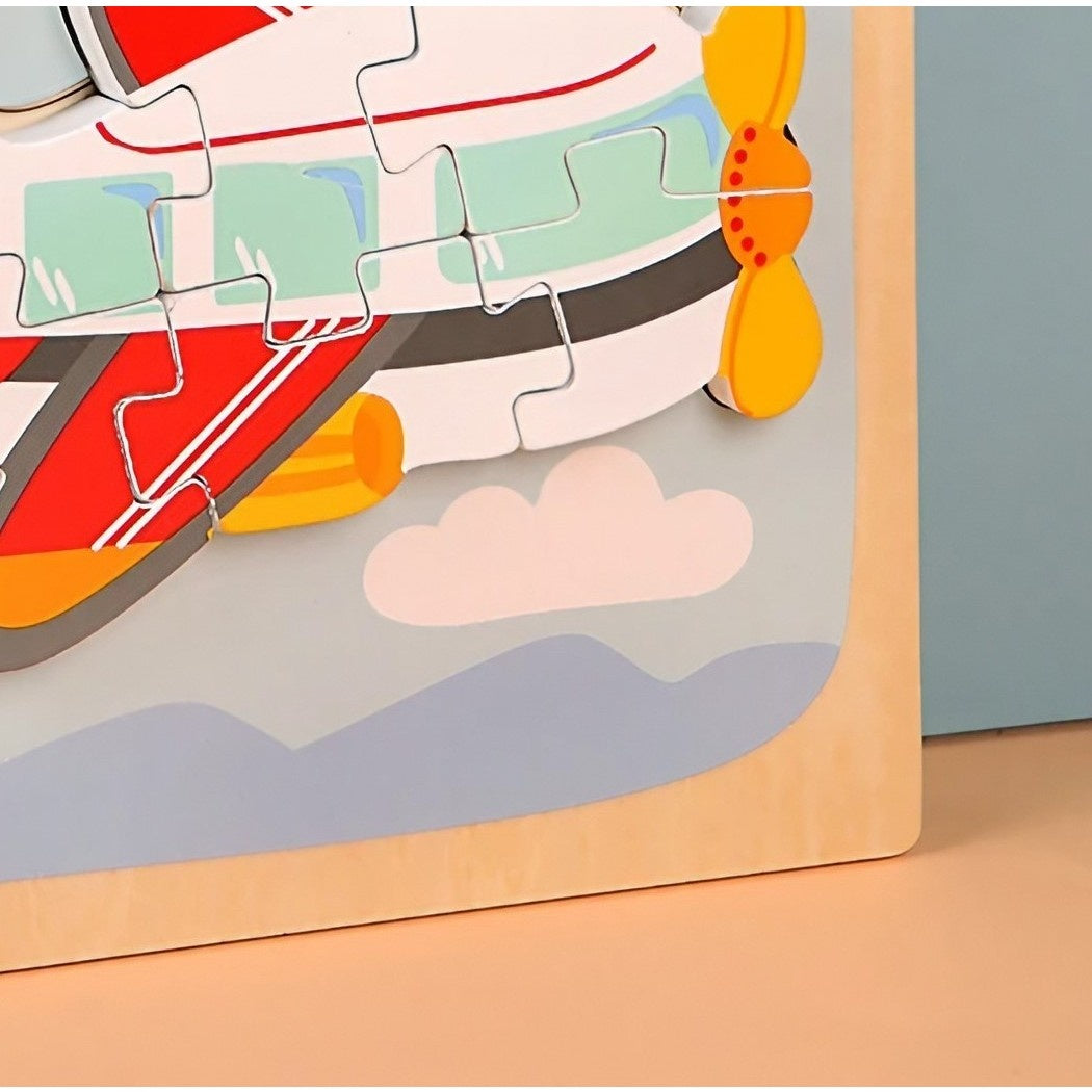 Puzzle Montessori din Lemn pentru Copii, 3D, 0-3 Ani, Model Avion, Educativ, Intuitiv, Creativ, 6 Piese, 15x15x0.5 cm, Multicolor
