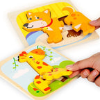 Puzzle Montessori din Lemn pentru Copii, 3D, 0-3 Ani, Model Catel, Educativ, Intuitiv, Creativ, 3 Piese, 15x15x0.5 cm, Multicolor