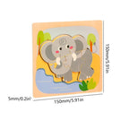 Puzzle Montessori din Lemn pentru Copii, 3D, 0-3 Ani, Model Elefant, Educativ, Intuitiv, Creativ, 4 Piese, 15x15x0.5 cm, Multicolor