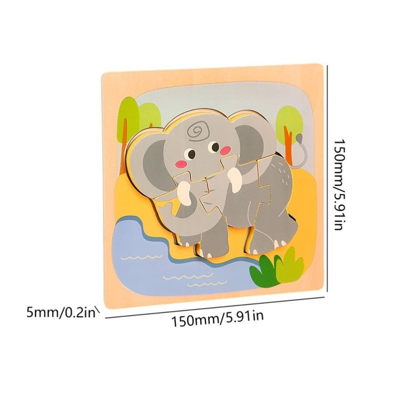 Puzzle Montessori din Lemn pentru Copii, 3D, 0-3 Ani, Model Elefant, Educativ, Intuitiv, Creativ, 4 Piese, 15x15x0.5 cm, Multicolor