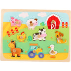 Puzzle Montessori din Lemn pentru Copii, 3D, 0-3 Ani, Model Ferma, Educativ, Intuitiv, Creativ, 9 Piese, 30x22.5x0.8 cm, Multicolor