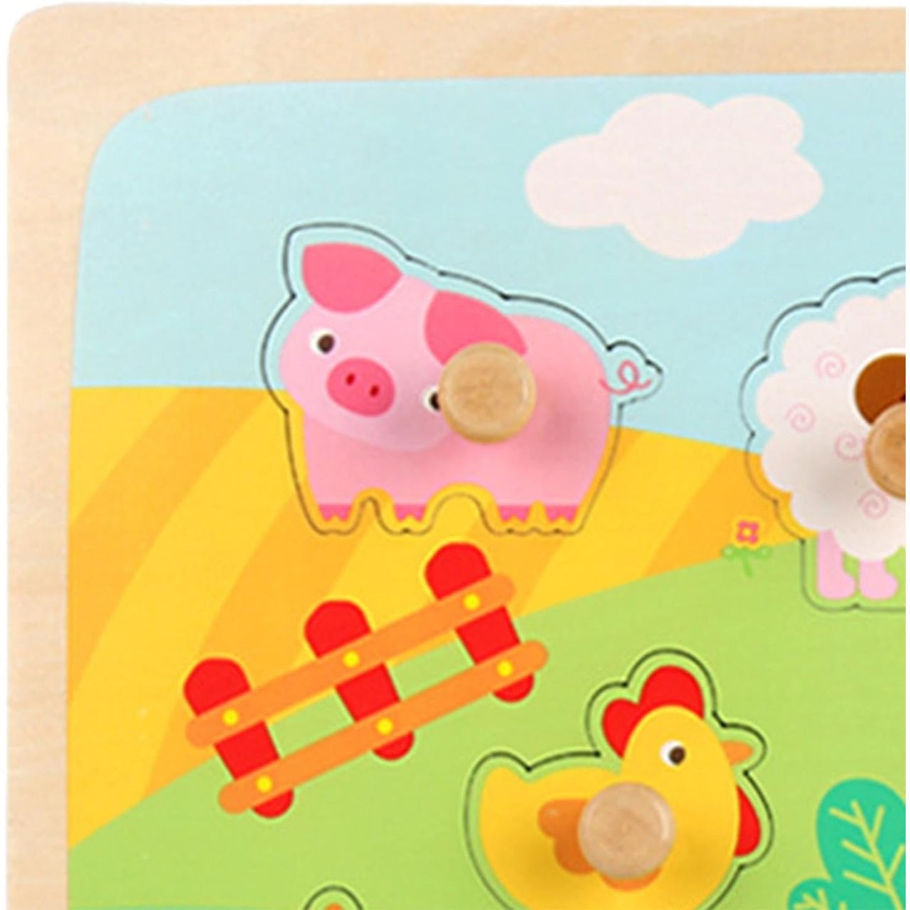 Puzzle Montessori din Lemn pentru Copii, 3D, 0-3 Ani, Model Ferma, Educativ, Intuitiv, Creativ, 9 Piese, 30x22.5x0.8 cm, Multicolor