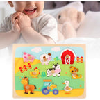 Puzzle Montessori din Lemn pentru Copii, 3D, 0-3 Ani, Model Ferma, Educativ, Intuitiv, Creativ, 9 Piese, 30x22.5x0.8 cm, Multicolor