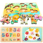 Puzzle Montessori din Lemn pentru Copii, 3D, 0-3 Ani, Model Legume, Educativ, Intuitiv, Creativ, 9 Piese, 30x22.5x0.8 cm, Multicolor