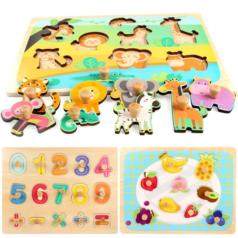 Puzzle Montessori din Lemn pentru Copii, 3D, 0-3 Ani, Model Legume, Educativ, Intuitiv, Creativ, 9 Piese, 30x22.5x0.8 cm, Multicolor