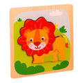 Puzzle Montessori din Lemn pentru Copii, 3D, 0-3 Ani, Model Leu, Educativ, Intuitiv, Creativ, 3 Piese, 15x15x0.5 cm, Multicolor