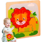 Puzzle Montessori din Lemn pentru Copii, 3D, 0-3 Ani, Model Leu, Educativ, Intuitiv, Creativ, 3 Piese, 15x15x0.5 cm, Multicolor