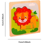 Puzzle Montessori din Lemn pentru Copii, 3D, 0-3 Ani, Model Leu, Educativ, Intuitiv, Creativ, 3 Piese, 15x15x0.5 cm, Multicolor