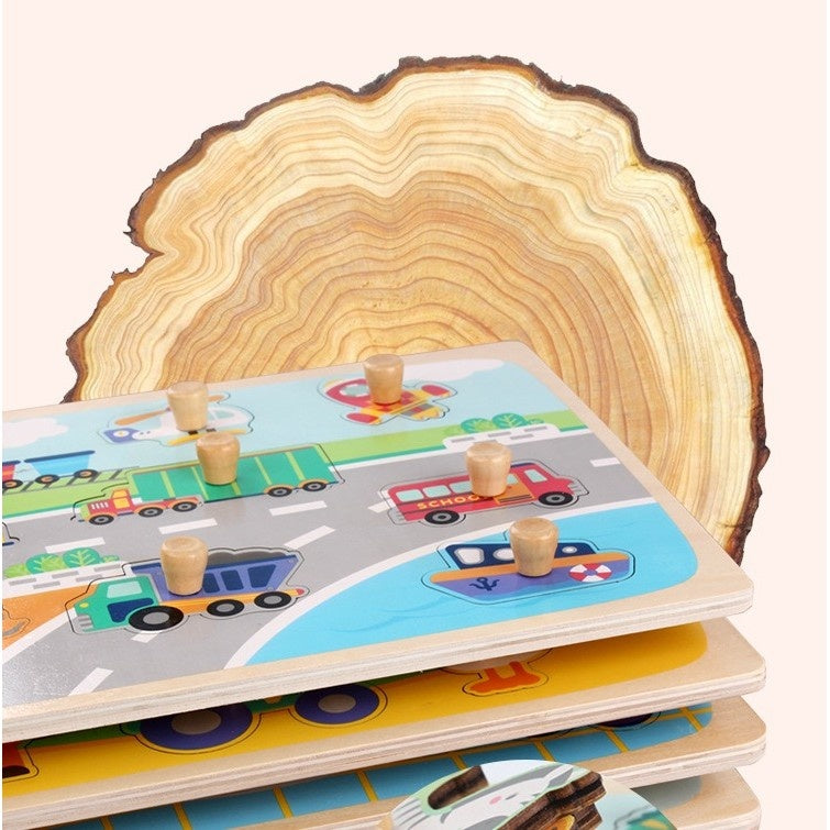 Puzzle Montessori din Lemn pentru Copii, 3D, 0-3 Ani, Model Profesii, Educativ, Intuitiv, Creativ, 6 Piese, Multicolor