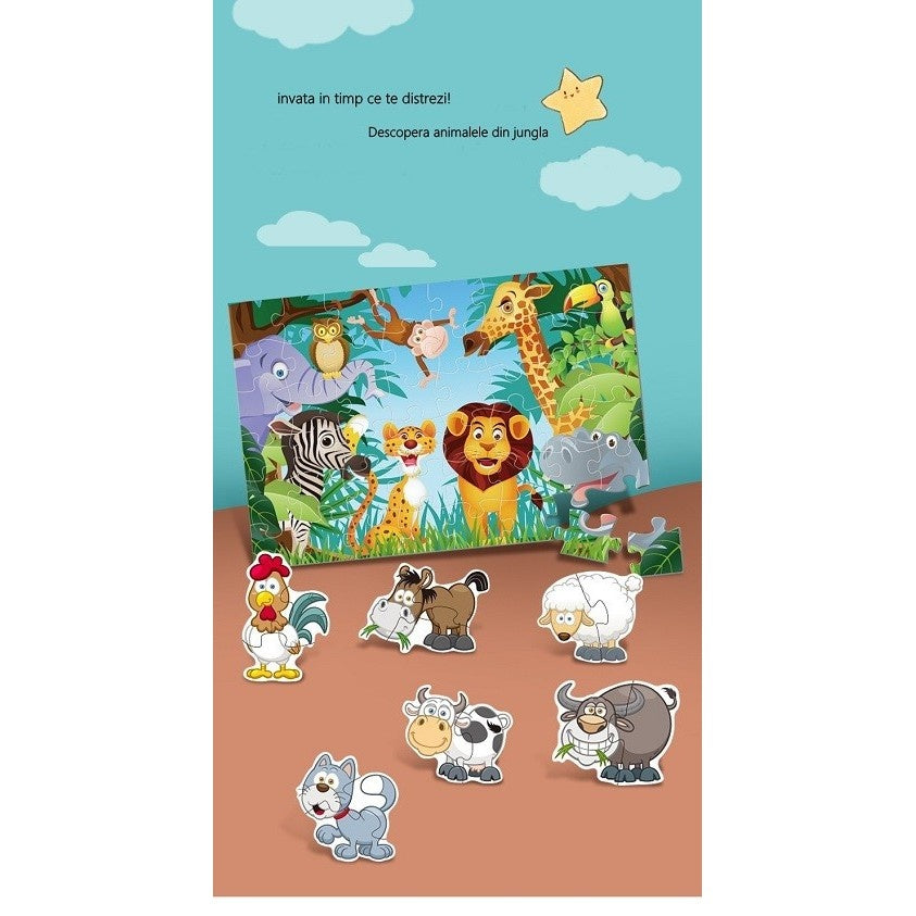 Puzzle pentru copii, jungla cu animale, 48 de piese