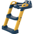 Reductor si Scaunel Inaltator WC, pentru Copii 1 - 7 Ani, 2 Trepte Reglabile, Pliabil, Colac Moale, cu Spatar si Manere, Albastru/Portocaliu