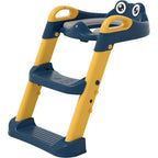 Reductor si Scaunel Inaltator WC, pentru Copii 1 - 7 Ani, 2 Trepte Reglabile, Pliabil, Colac Moale, cu Spatar si Manere, Albastru/Portocaliu