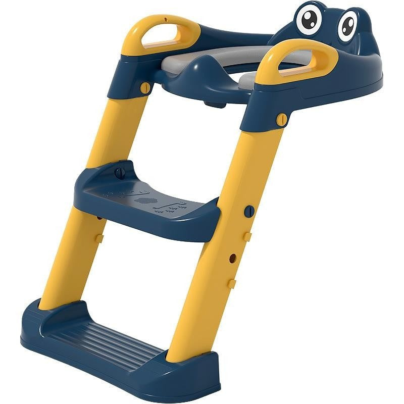 Reductor si Scaunel Inaltator WC, pentru Copii 1 - 7 Ani, 2 Trepte Reglabile, Pliabil, Colac Moale, cu Spatar si Manere, Albastru/Portocaliu