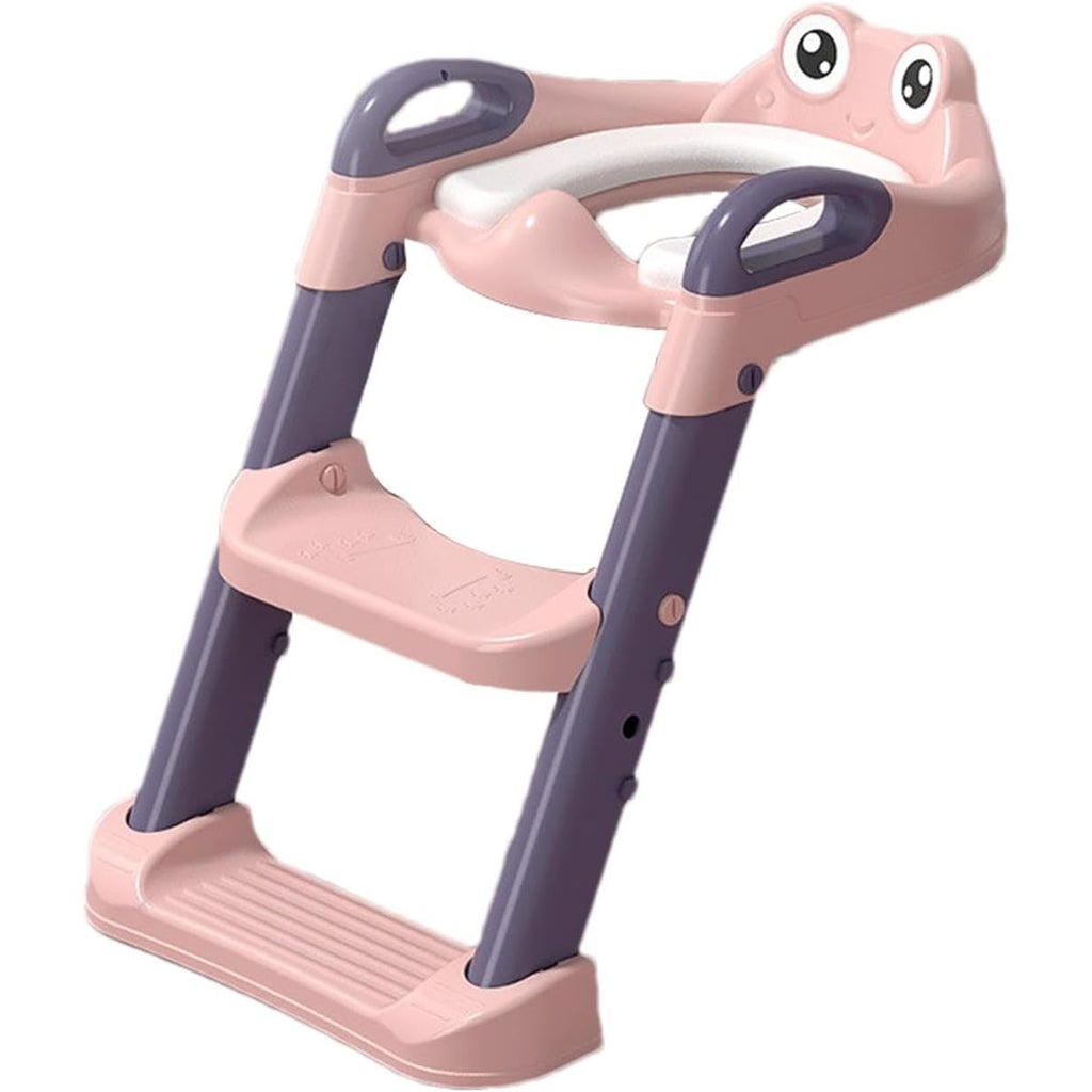 Reductor si Scaunel Inaltator WC, pentru Copii 1 - 7 Ani, 2 Trepte Reglabile, Pliabil, Colac Moale, cu Spatar si Manere, Inaltime 54/58 cm x 39.5 x 35 cm, din Plastic+PVC, Roz/Mov