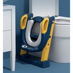 Reductor si Scaunel Inaltator WC, pentru Copii 1 - 7 Ani, 2 Trepte Reglabile, Pliabil, Colac Moale, cu Spatar si Manere, Albastru/Portocaliu