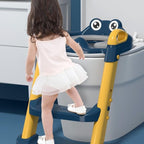 Reductor si Scaunel Inaltator WC, pentru Copii 1 - 7 Ani, 2 Trepte Reglabile, Pliabil, Colac Moale, cu Spatar si Manere, Albastru/Portocaliu