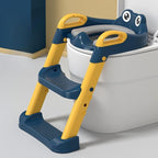 Reductor si Scaunel Inaltator WC, pentru Copii 1 - 7 Ani, 2 Trepte Reglabile, Pliabil, Colac Moale, cu Spatar si Manere, Albastru/Portocaliu