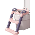 Reductor si Scaunel Inaltator WC, pentru Copii 1 - 7 Ani, 2 Trepte Reglabile, Pliabil, Colac Moale, cu Spatar si Manere, Inaltime 54/58 cm x 39.5 x 35 cm, din Plastic+PVC, Roz/Mov