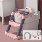 Reductor si Scaunel Inaltator WC, pentru Copii 1 - 7 Ani, 2 Trepte Reglabile, Pliabil, Colac Moale, cu Spatar si Manere, Inaltime 54/58 cm x 39.5 x 35 cm, din Plastic+PVC, Roz/Mov