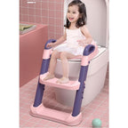Reductor si Scaunel Inaltator WC, pentru Copii 1 - 7 Ani, 2 Trepte Reglabile, Pliabil, Colac Moale, cu Spatar si Manere, Inaltime 54/58 cm x 39.5 x 35 cm, din Plastic+PVC, Roz/Mov