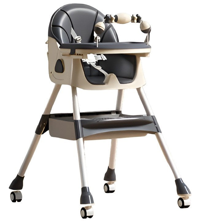 Scaun de Masa pe Roti pentru Copii, 2 Tavite si Husa Detasabile, Multifunctional, Balansoar, de la 6 Luni, Gri