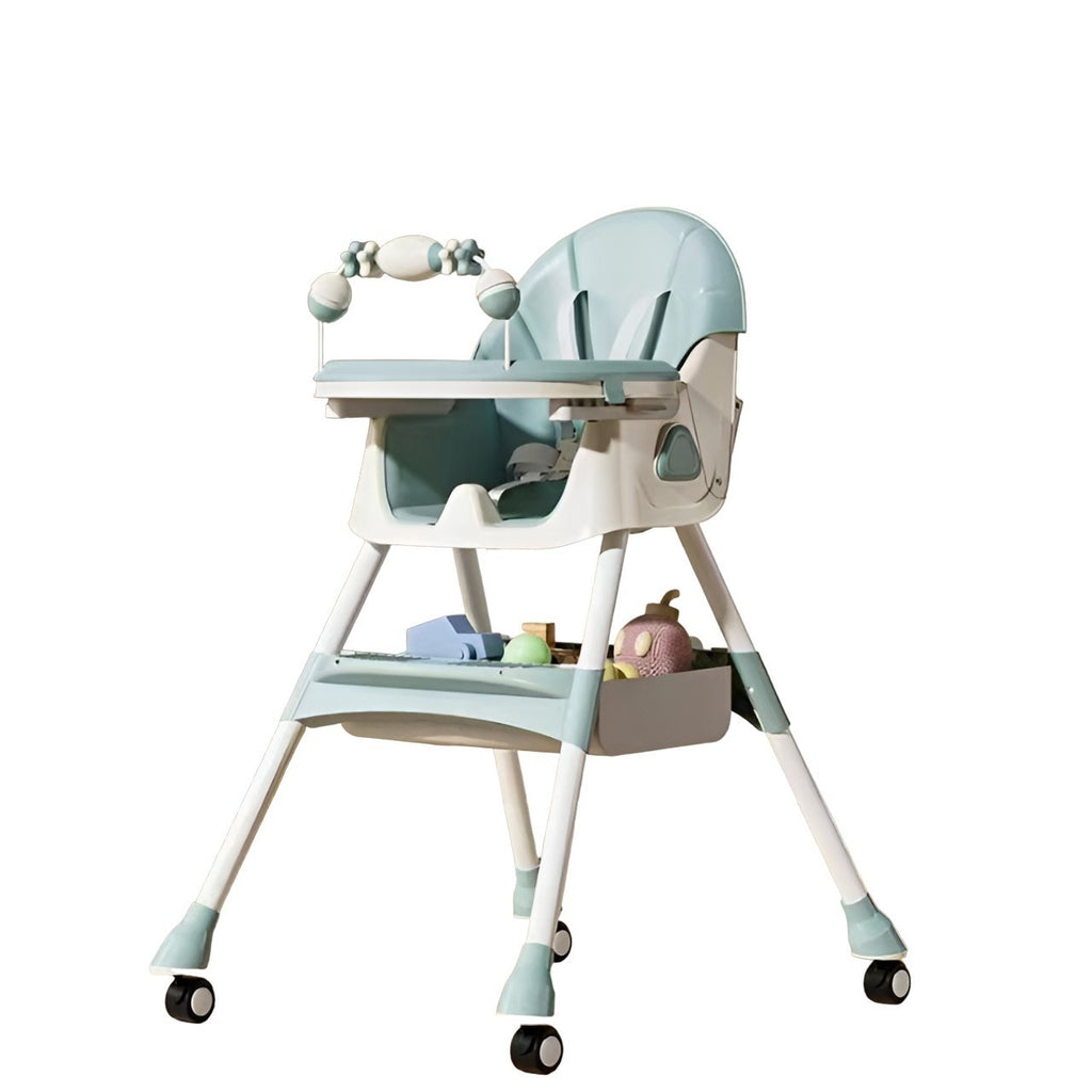 Scaun de Masa pe Roti pentru Copii, 2 Tavite si Husa Detasabile, Multifunctional, Stabil, Centura de Siguranta, Spatar Reglabil Moale, Balansoar, Cos de Depozitare, de la 6 Luni, Verde